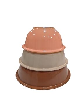 Vintage Pyrex 3 Piece Autumn Peach Rainbow Nesting Mixing Bowl Set 1980s Retro